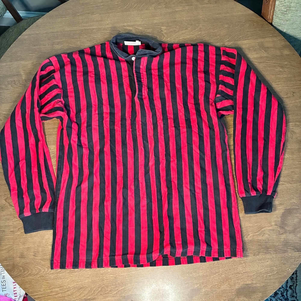 Rowing Blazers Rugby Shirt Mens Large Red Black Striped Long Sleeve